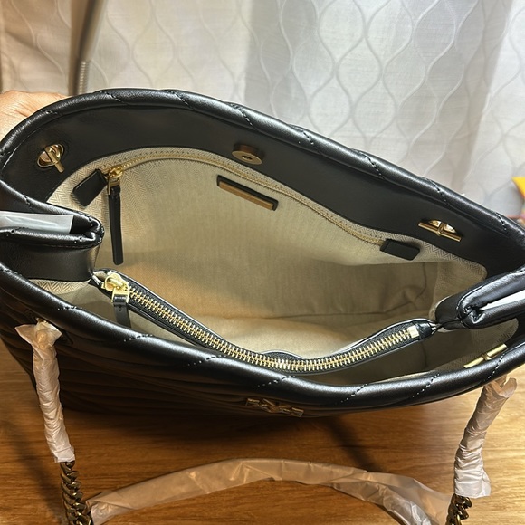 New Tory Burch Black Tote with Golden Chain Kira Chevron  New $598 - Picture 7 of 9